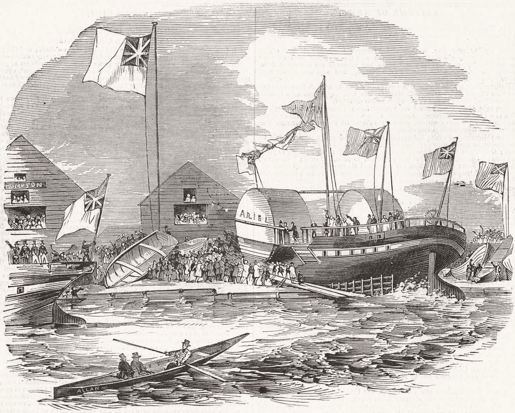 LONDON. Launch. Ariel ship, Rotherhithe 1844 old antique vintage print picture